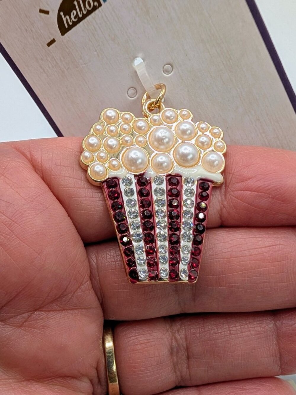Gold and Red Crystal Brooch with Pearl Accents - NWT